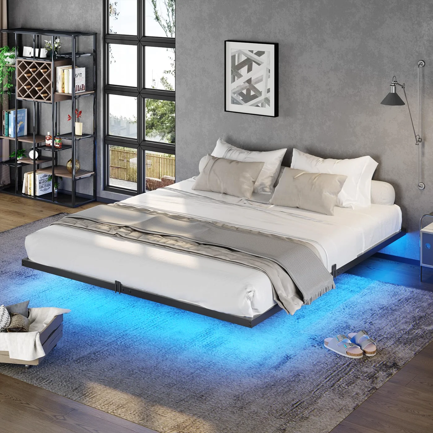 Queen Bed Frame with Led Lights, black