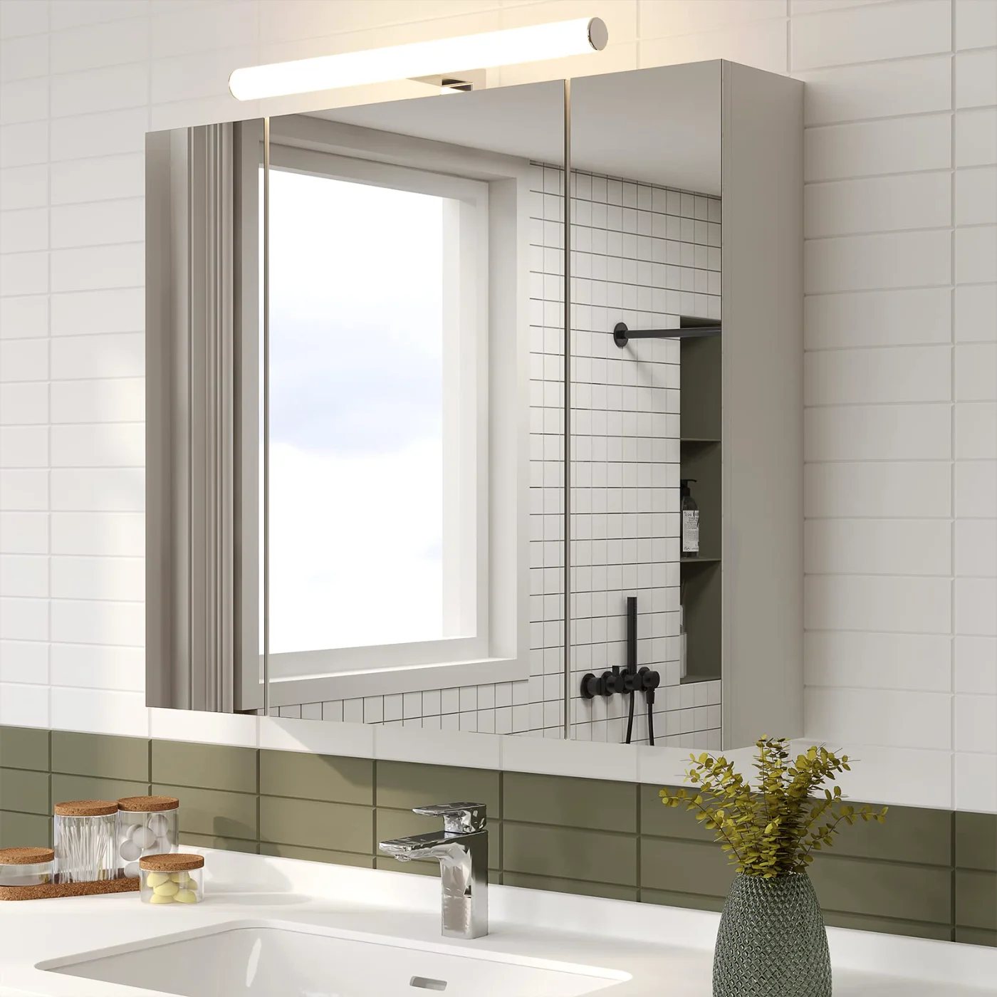 Lighted Medicine Cabinets With Outlets & Usb, black