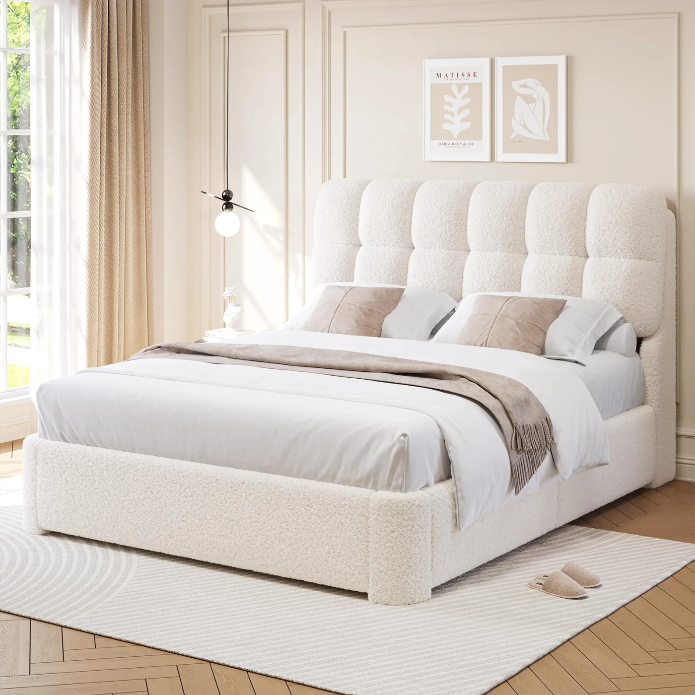 Full Bed Frame with Headboard, white
