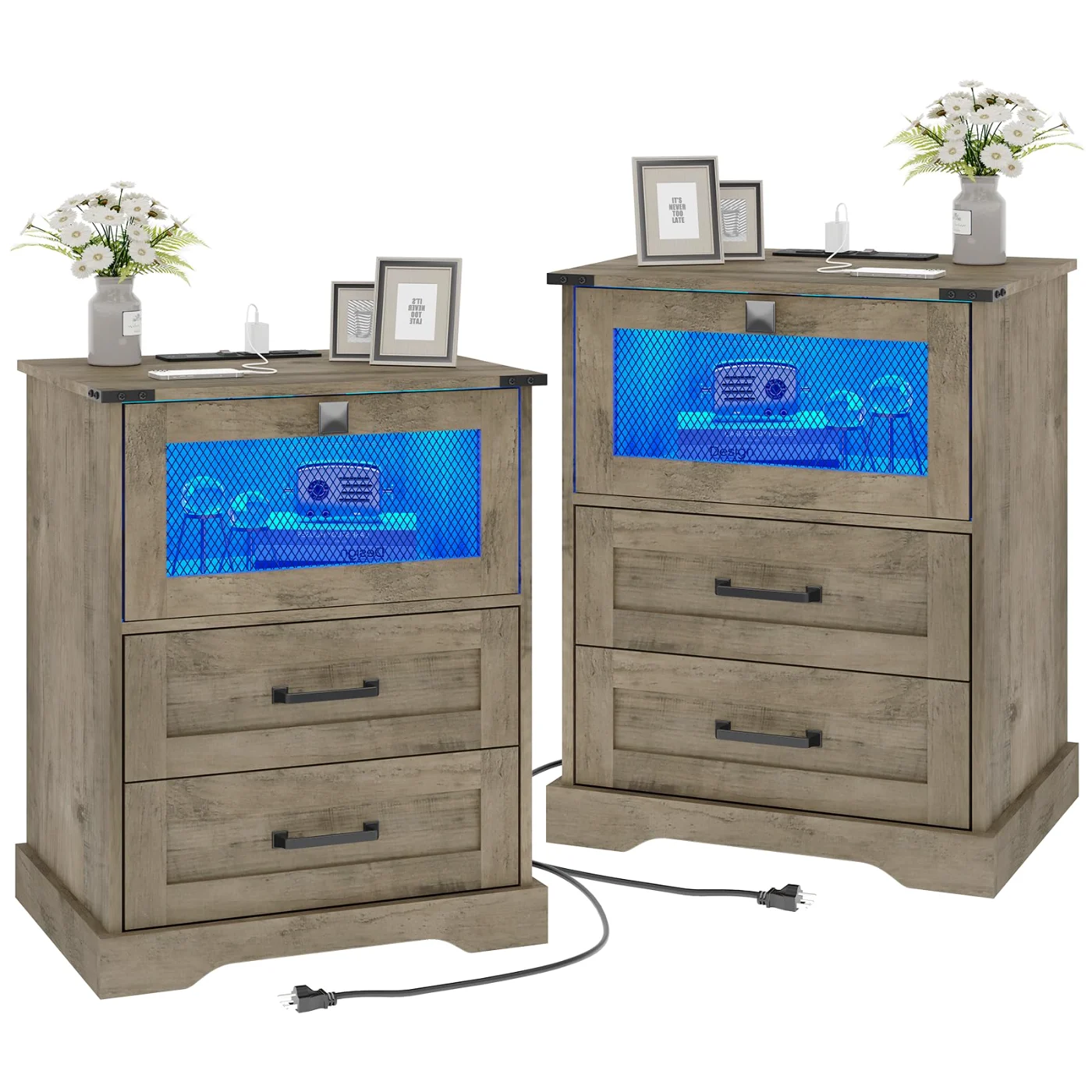 Farmhouse Nightstands Set, brown
