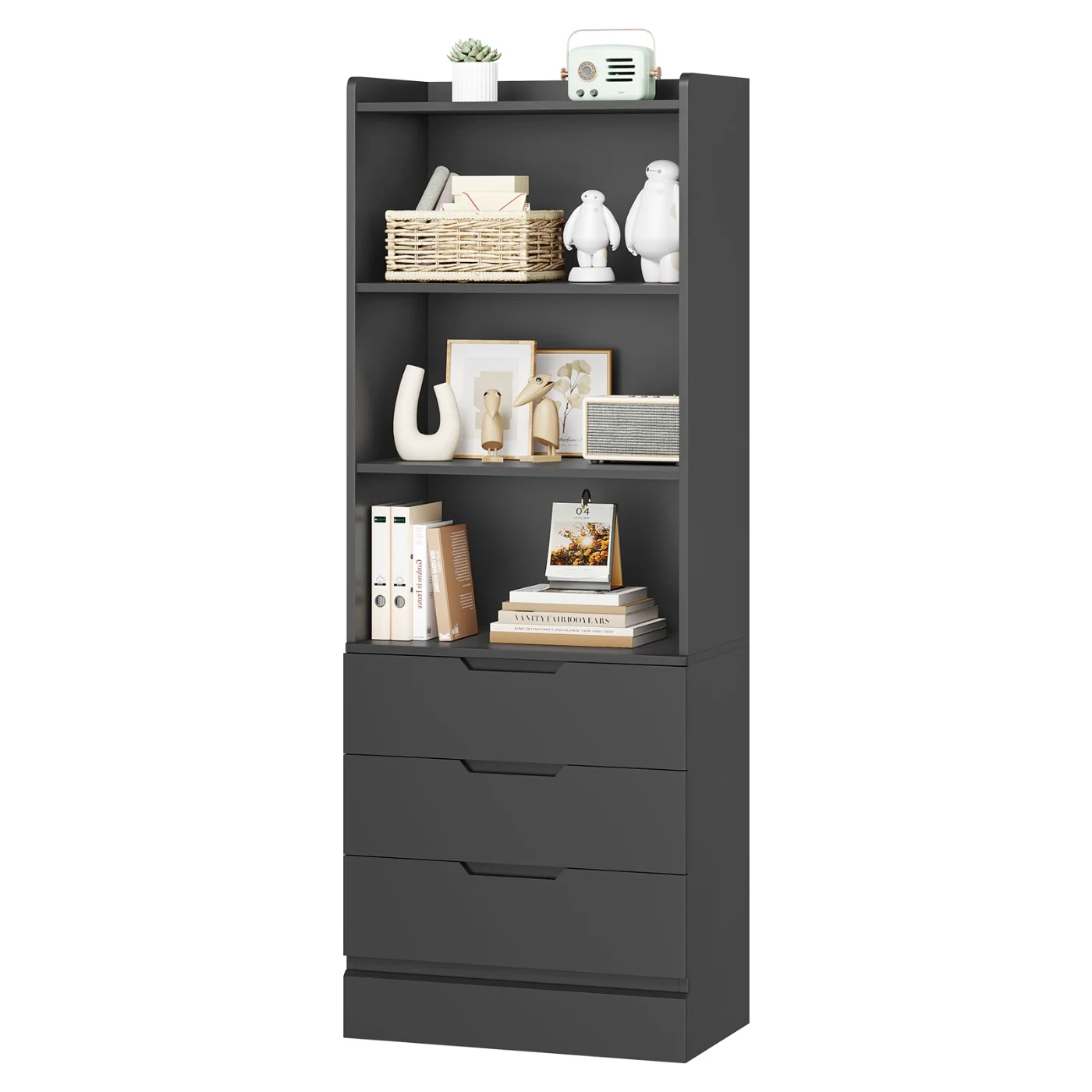 Bookcase Set Of With Drawers Bookshelf Storage, black
