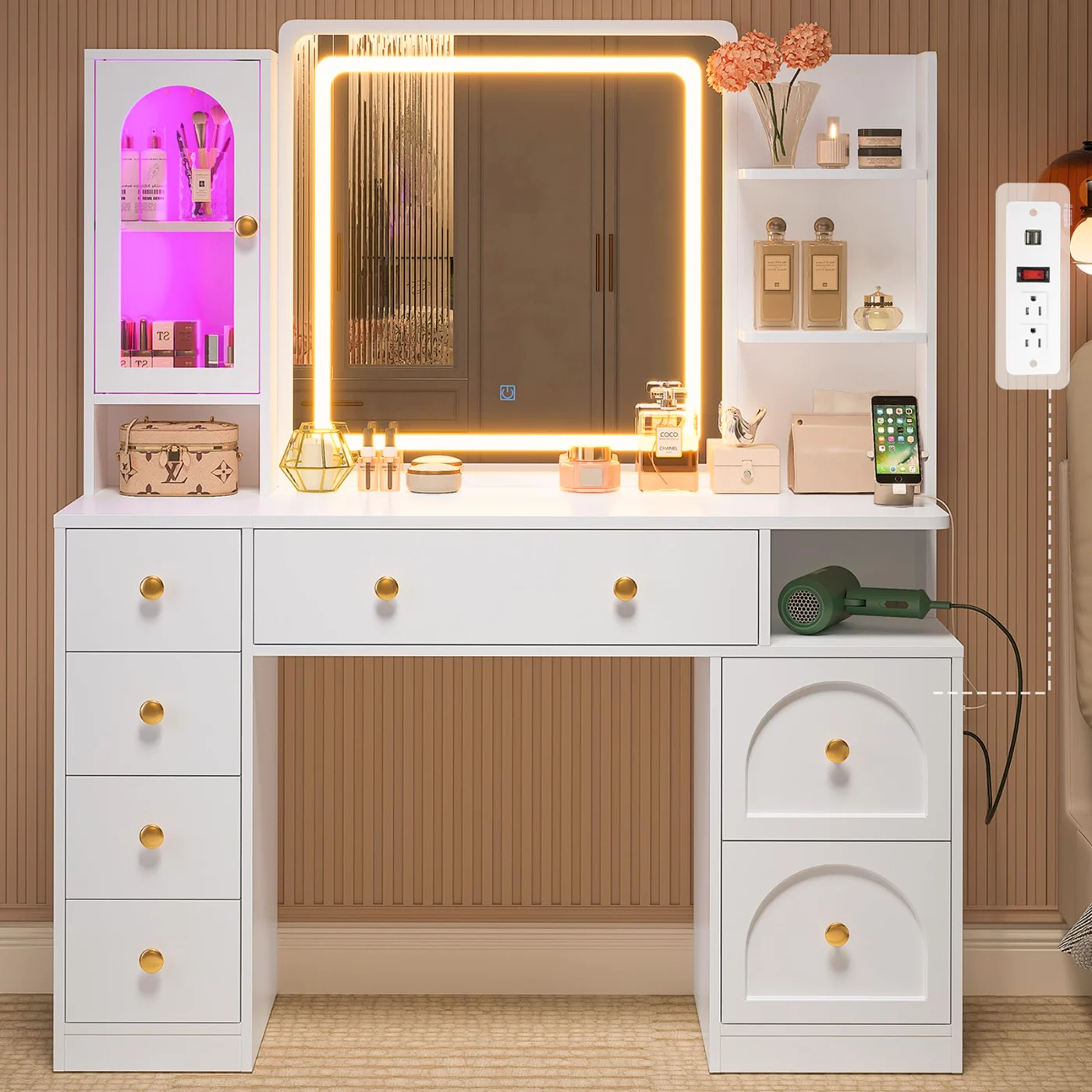 Makeup Vanity Desk With Mirror And Lights, white