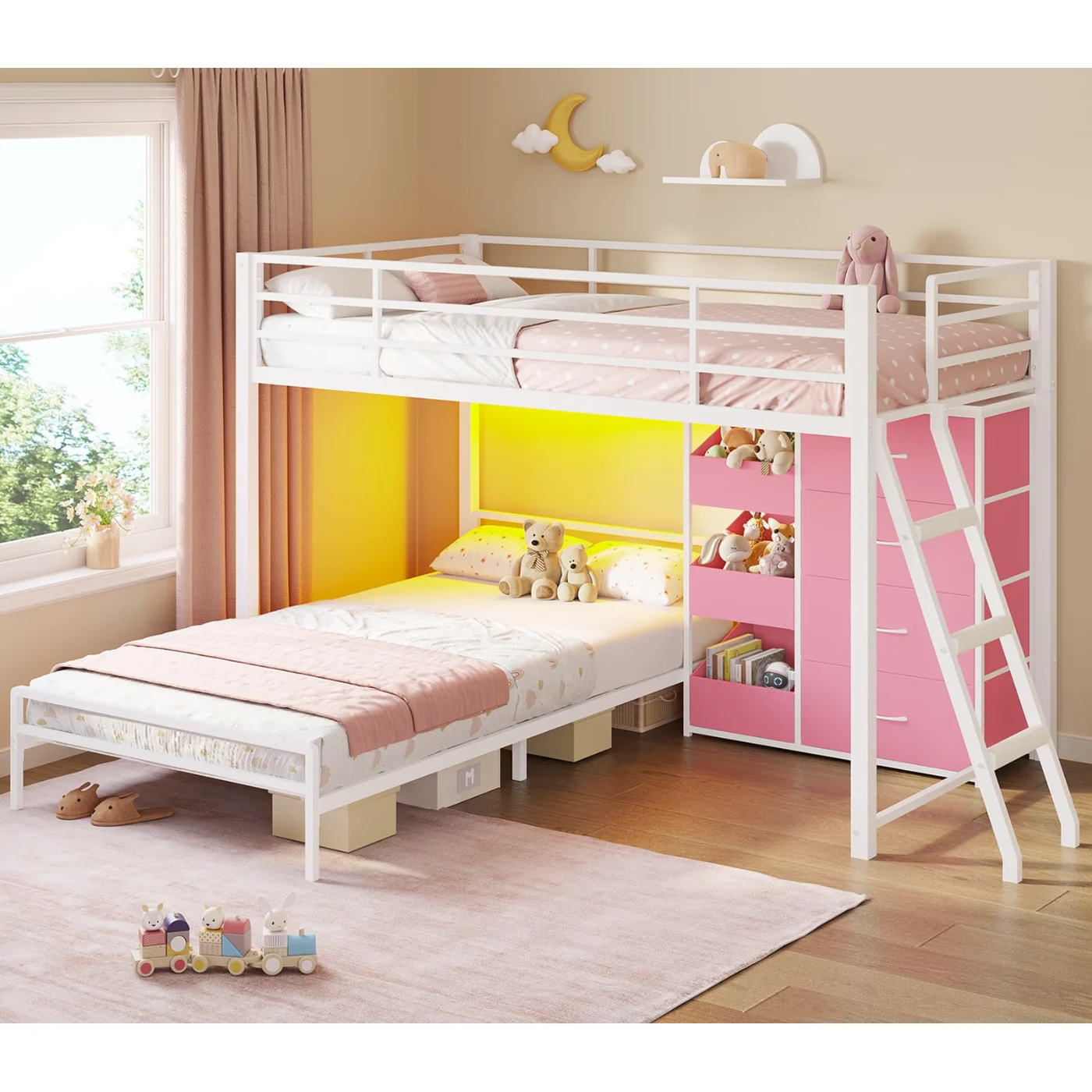 Twin Bunk Bed with Storage Drawers, White (BR6X), white
