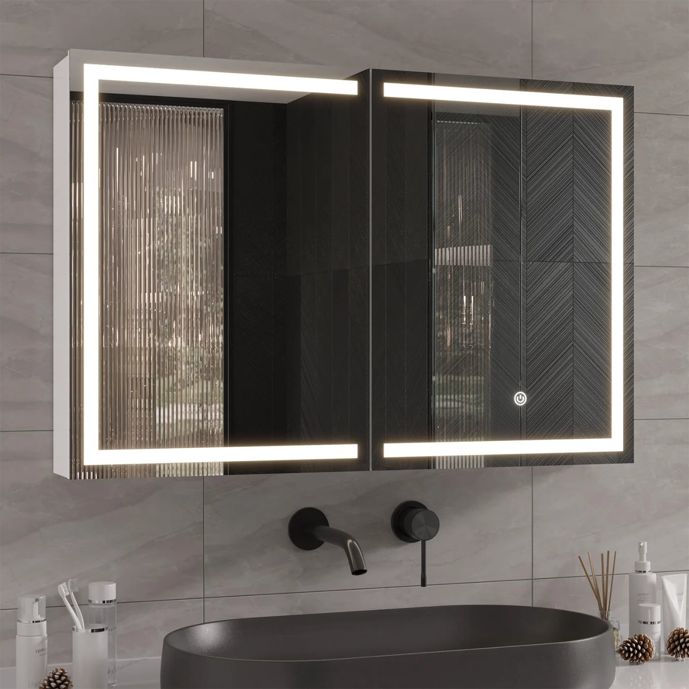 Medicine Cabinet With Mirror And Led Light (43WT), white