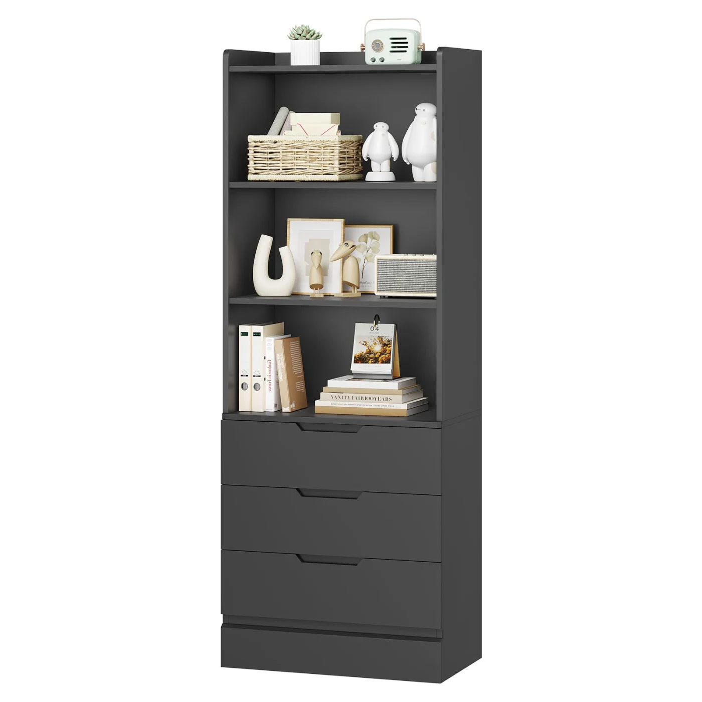 Bookcase With Drawers And Shelves Tall Bookshelf, black